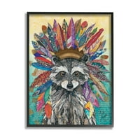 Stupell Industries Bold Tribal Raccoon Mixed Ephemera Collage Painting pictură artă încadrată neagră Print artă de perete, Design