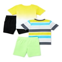 Garanimals Baby Boy & Toddler Boy Tricou Grafic, Tricou Cu Dungi Și Pantaloni Scurți Set De Ținute, 4 Piese