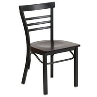 Mobilier Flash HERCULES seria negru cu trei șipci scara spate metal Restaurant scaun-nuc scaun din lemn