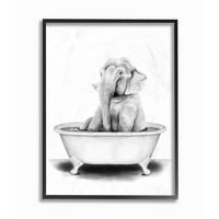 Stupell Industries elefant într-o cadă amuzant Animal baie desen negru înrămate arta Print arta de perete, 16x20