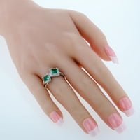 inel din două pietre ct Princess Emerald din argint Sterling