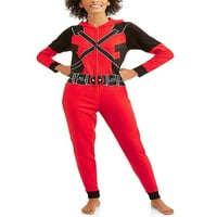 Deadpool Marvel costum confortabil Fleece Union pijamale cu glugă, Roșu Negru, Mediu