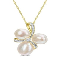Perle de Apă Dulce cultivate și carate T. W. diamant 14kt aur galben Stil arc pandantiv cu lanț