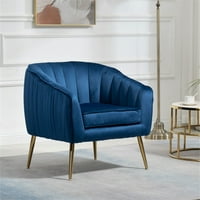 Scaun accent Aukfa cu set Otoman-spătar cu smocuri-scaun modern cu butoi din catifea pentru dormitor Living-Albastru