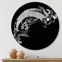 Designart 'Chinoiserie Cu Pește Koi I' artă tradițională de perete din metal cerc-Disc de 23