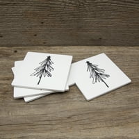 Timp De Vacanță, Coaster Ceramic Black Tree Silhouette, 4 Piese, Alb