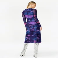 Scoop rochie din plasă asimetrică cu mâneci lungi pentru femei, dimensiuni XS-XXL
