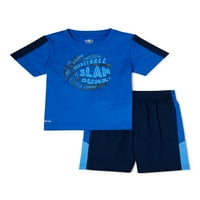 Athletic Works tricou și pantaloni scurți activi pentru băieți și copii mici, 2 piese, dimensiuni 12M-5T