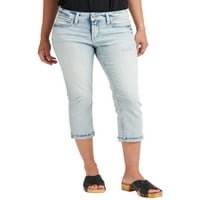 Silver Jeans Co. Femei Elyse Mid Rise Capri, talie dimensiuni 24-36