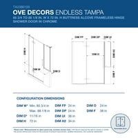 Ove decoruri Tampa 88-în. W în. H balamale Alcov ușă de duș fără cadru din crom cu panou de Contrafort