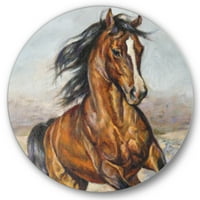 Designart 'Portret de aproape al unui cal în cursă' Farmhouse Circle Metal Wall Art-Disc de 23