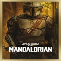 Star Wars: sezonul Mandalorian-afiș de perete Mandalorian cu cadru Magnetic din lemn, 22.375 34