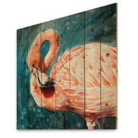 Designart 'flamingo roz iubesc păsările în apă albastră ii' imprimeu de fermă pe lemn Natural de pin
