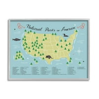 Stupell Industries parcuri naționale americane hartă informativă detaliată Diagramă artă de perete încadrată, 11, Design de Michael
