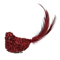 6.5 roșu Sequined pasăre cu pene coada Crăciun Ornament cu Clip