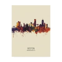 Marcă comercială Artă Plastică 'Boston Massachusetts Skyline Portrait III' artă pe pânză de Michael Tompsett