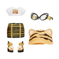 Na Na Na Fuzzy Surprise Series Tiger Linda 7 păpușă de modă tigru-inspirată cu corp Flocat, pălărie, ochelari, ținută și pantofi.