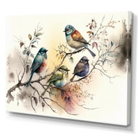 Designart păsări multicolore pe flori de prun copac XI pânză artă de perete
