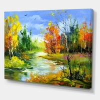 Designart 'peisaj de toamnă cu pădure și râu' Lake House Canvas Wall Art Print