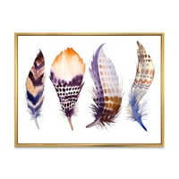 Designart 'Purple Boho Art Feathers' Boem & Eclectic Înrămate Panza Arta De Perete Print