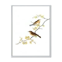 Designart 'păsări mici așezate pe ramurile copacilor II' imprimare tradițională de artă de perete din pânză încadrată