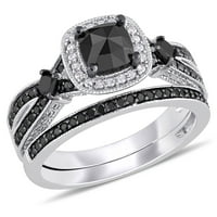 Miabella femei 1-CT black & White diamond Split Gamba inel de nunta Set în argint Sterling