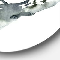 Designart 'copaci cu iarnă Albastru închis peisaj montan I' Modern Circle Metal Wall Art-Disc de 29