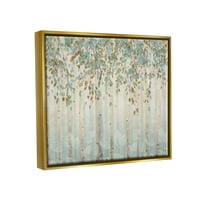 Stupell Industries Abstract pădure frunze copaci albastru Tan moale pictura metalica aur încadrată plutitoare panza arta de perete,