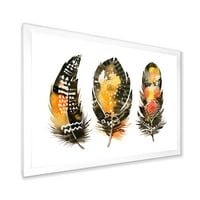Designart 'Etnice Boho Art Orange Feathers' Boem & Eclectic Înrămate Art Print