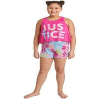 Justiție fete Rezervor de top și imprimate somn pantaloni scurți pijama Set, 2 piese, Dimensiuni 5-și Plus