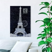 Wynwood Studio arhitectură și clădiri Wall Art Canvas Prints' Eiffel Thoughts Night ' clădiri Europene-Albastru, Gri