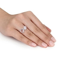Miabella femei 2 carate T. G. W. Morganite și a creat safir alb și carate T. W. Diamond 14kt Rose Gold 2-Stone Halo Ring