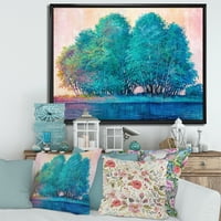 Designart 'Impresie De Copac De Culoare Albastră De Lakeside' Lake House Încadrată Pe Pânză Imprimare De Artă De Perete