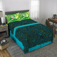 Adult Swim Rick & Morty pat într-o pungă, set de pachete de lenjerie de pat, microfibră, Portal verde, 5 piese complete