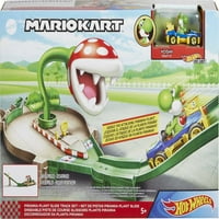 Hot Wheels Mario Kart Piranha set de piese pentru plante cu 1: Scale Yoshi Toy Kart & Gravity Launcher