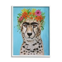 Stupell Industries Flowery Glam portret ghepard Leopard purtarea machiaj picturi Alb înrămate arta Print arta de perete, 11x14