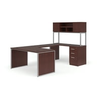 Set de mobilier de birou din seria Fulcrum, birou în formă de U de 60 cu pod, 60 Credenza, dulap de dosare, 60 Hutch, panouri