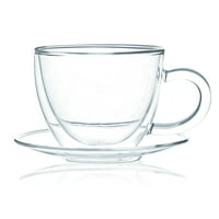 Ceașcă de sticlă cu perete dublu JavaFly cu farfurie, Set de 4, Set de ceașcă de ceai înflorit, cupe izolate Cappuccino, Căni