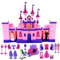 My Beautiful Castle Toy Doll Playset W lumini, sunete, figuri de prinț și Prințesă, trăsură de cai, casă de joacă Castel, Mobilier,