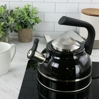 Kenmore Elite 2. Quart din oțel inoxidabil fluierând ceainic în negru
