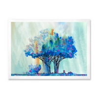 Designart 'Copac Colorat Albastru Impresie Abstractă I' Imprimare Modernă De Artă Încadrată