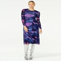 Scoop rochie din plasă asimetrică cu mâneci lungi pentru femei, dimensiuni XS-XXL