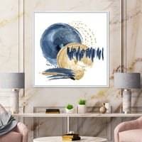 Designart 'auriu și albastru închis Abstract Circle Ocean Texture' imprimare modernă de artă de perete din pânză încadrată