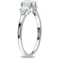 Carat T. G. W. Opal și diamant-Accent 10kt Aur Alb trei piatră inel