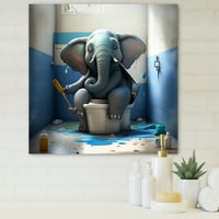 Designart Desen Animat Elefant Pe Toaletă Panza Arta De Perete