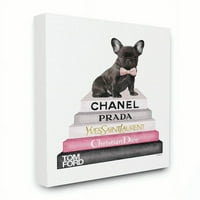 Stupell Industries carte stivă moda franceză Bulldog panza arta de perete Amanda Greenwood
