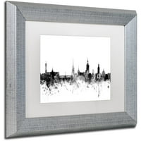 Marcă comercială Fine Art Stockholm Sweden Skyline B & W artă pe pânză de Michael Tompsett, alb mat, cadru argintiu