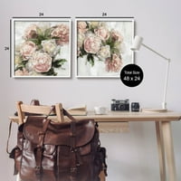 Aranjament tradițional de flori de bujor artă grafică Botanică și florală artă cu cadru alb imprimare artă de perete, Set de 2